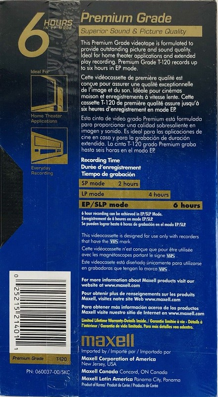 VHS, Video Home System Maxell Premium Grade 120 Type I Normal North America