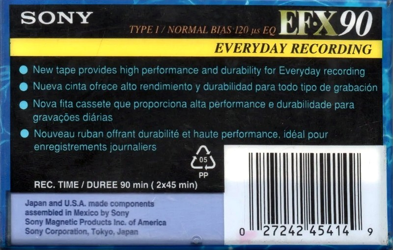 Compact Cassette Sony EF-X 90 Type I Normal 1998 North America