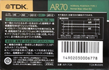 Compact Cassette TDK AR 70 "AR-70K" Type I Normal 1988 Japan