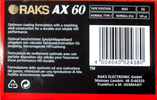 Compact Cassette RAKS AX 60 Type I Normal 1996 Europe