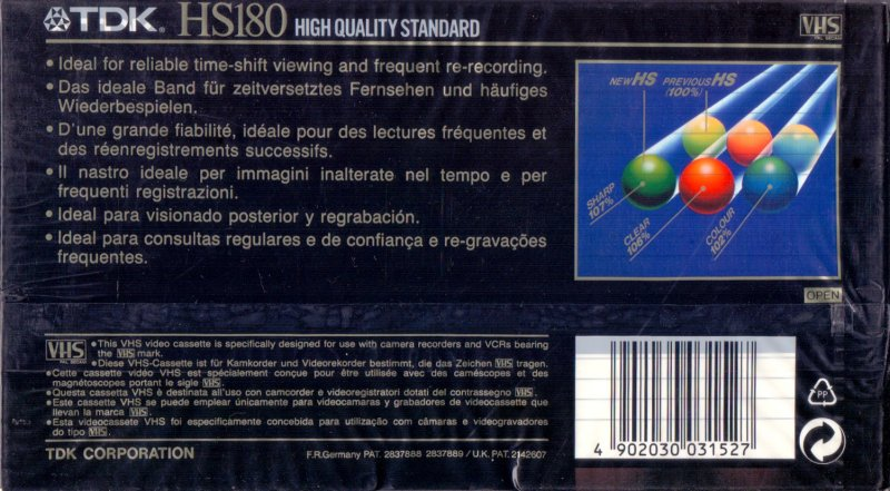 VHS, Video Home System TDK HS 180 Type I Normal 1989 Europe