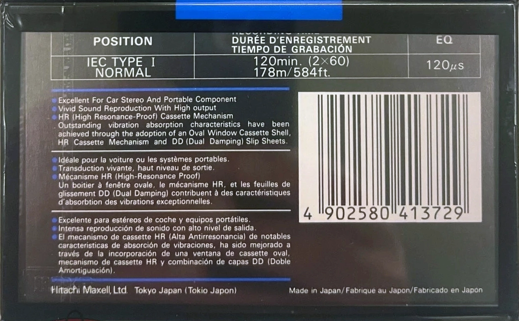 Compact Cassette Maxell UDI / UD1 120 Type I Normal 1992 Europe