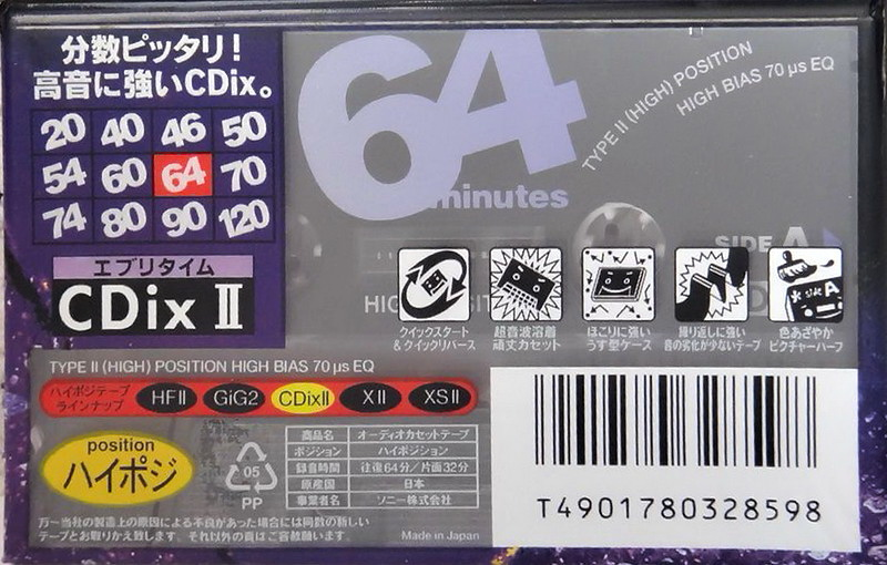 Compact Cassette Sony CDix II 64 "C-64CDX2C" Type II Chrome 1995 Japan