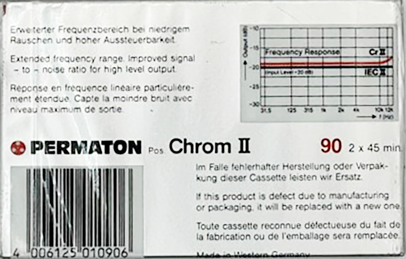 Compact Cassette Permaton Chrom II 90 Type II Chrome 1984 Europe