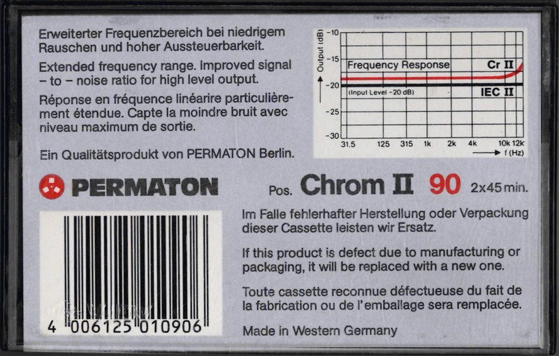 Compact Cassette Permaton Chrom II 90 Type II Chrome 1984 Europe