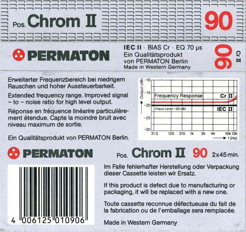 Compact Cassette Permaton Chrom II 90 Type II Chrome 1984 Europe