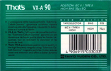 Compact Cassette Thats VX-A Vanexa 90 Type II Chrome 1993 Europe