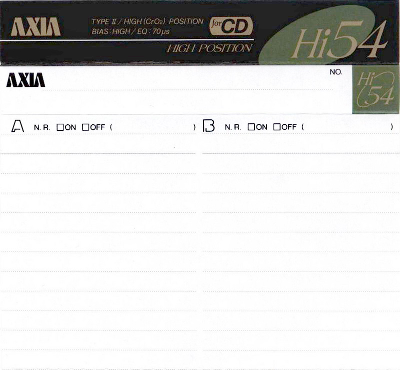Compact Cassette AXIA Hi 54 Type II Chrome 1990 Japan