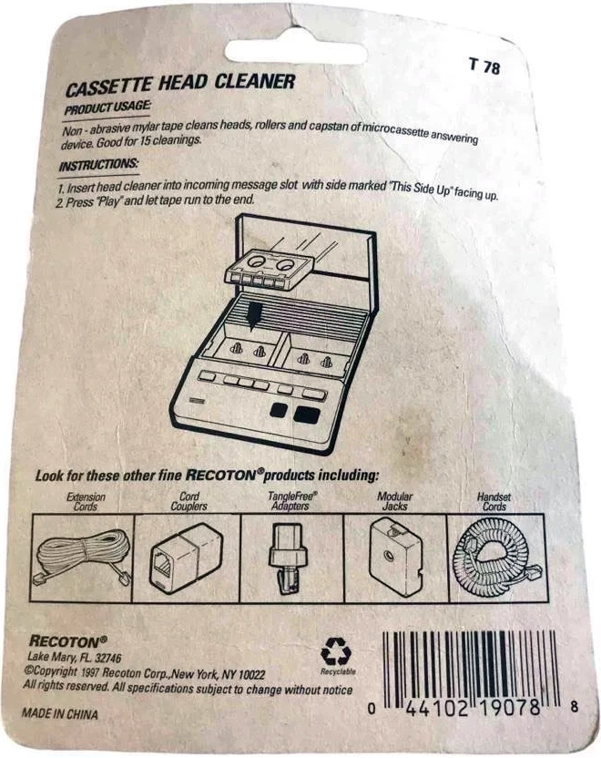 Blister Recoton "T78" Cleaning Cassette 1997 USA