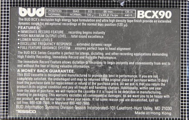 Compact Cassette Bud 90 Type I Normal 1984 Hong Kong