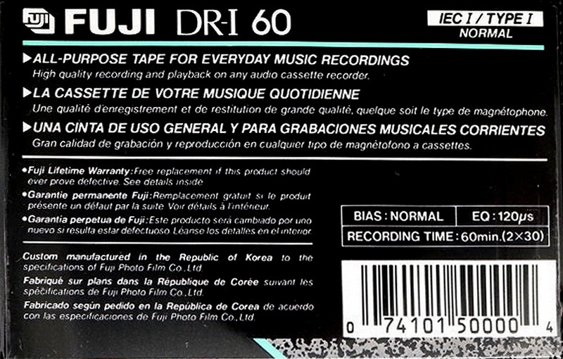 Compact Cassette Fuji DR-I 60 Type I Normal 1989 North America