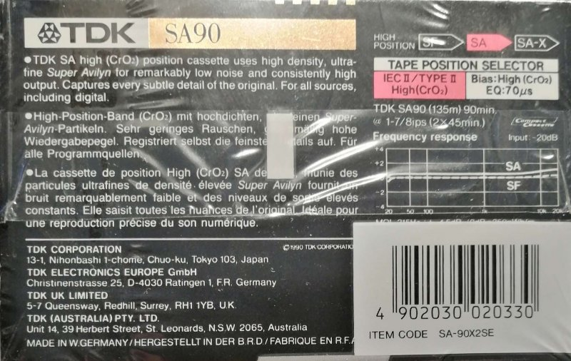 2 pack TDK SA 90 "SA-90X2SE" Type II Chrome 1990 Australia, Europe