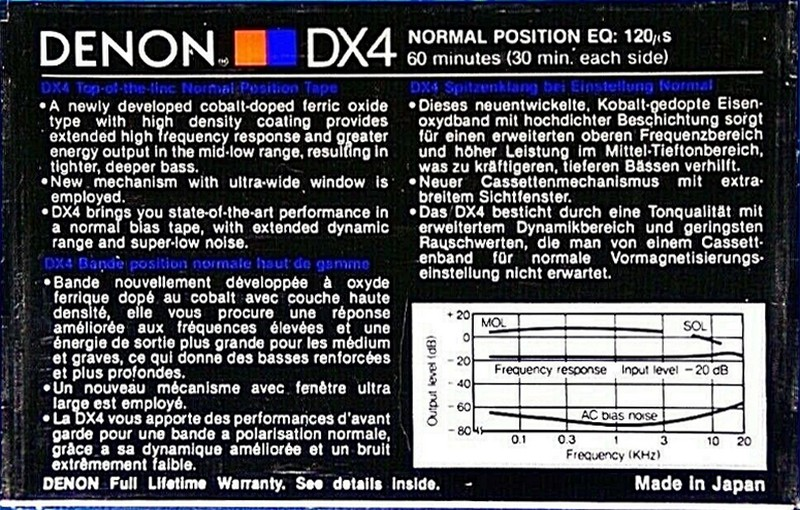 Compact Cassette Denon DX4 60 "DX4/60K" Type I Normal 1985 Europe