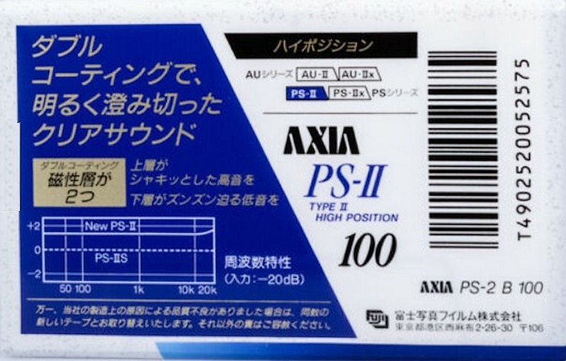 Compact Cassette AXIA PS-II / PS-2 100 "PS-2 B 100" Type II Chrome 1991 Japan