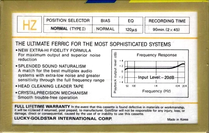 Compact Cassette Goldstar HZ 90 Type I Normal 1986 Europe