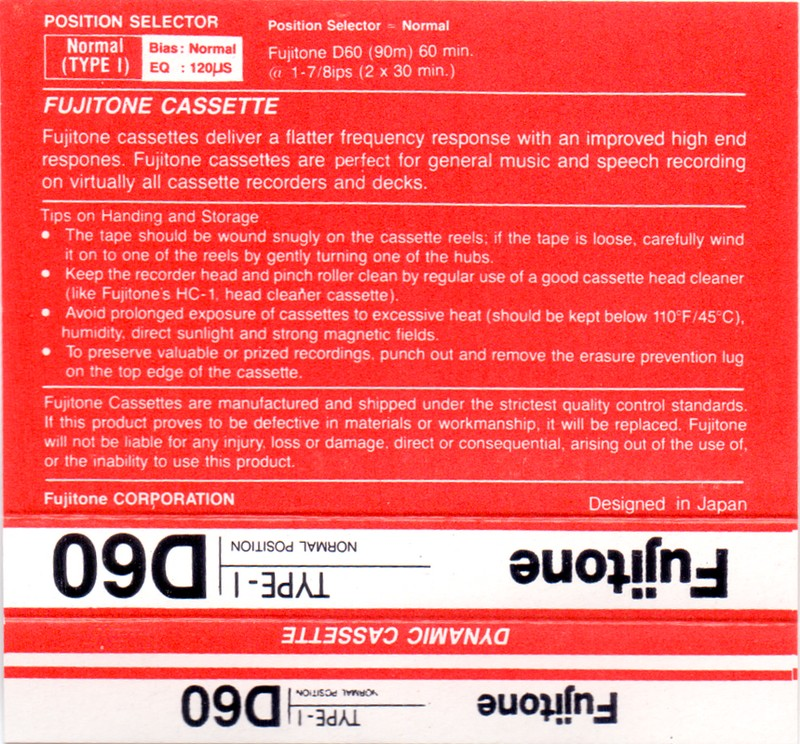 Compact Cassette Fujitone 60 Type I Normal USA