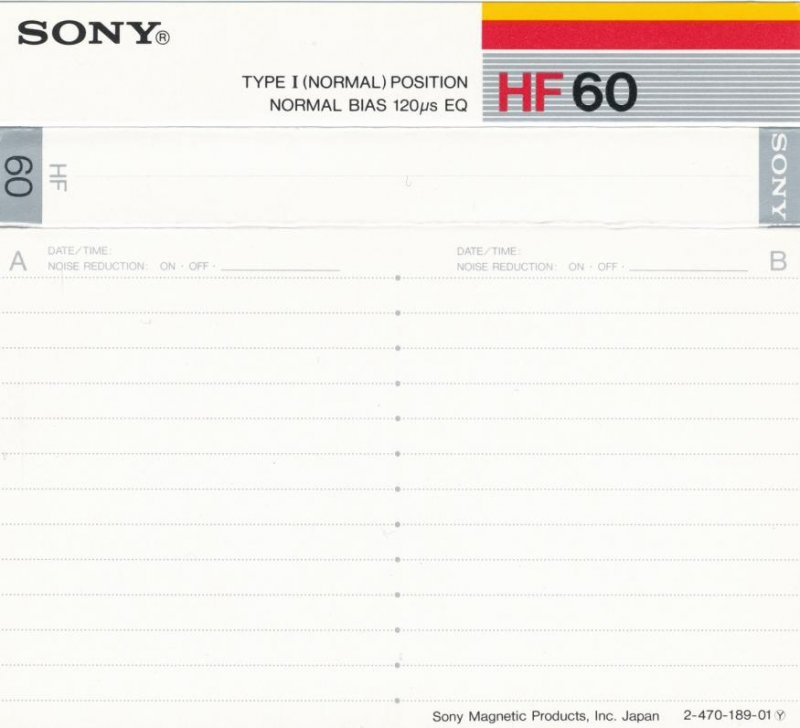 Compact Cassette Sony HF 60 Type I Normal 1986 USA