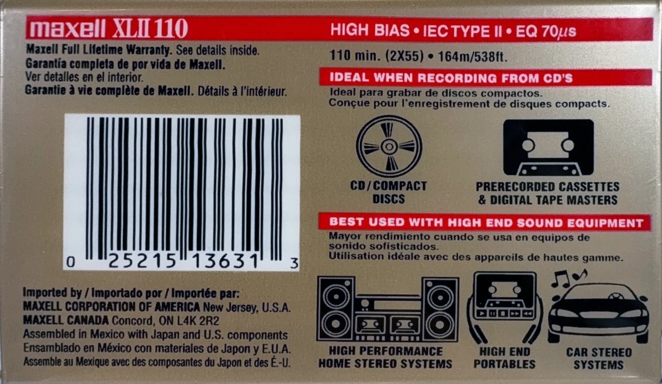 Compact Cassette Maxell XLII 110 Type II Chrome 2000 North America