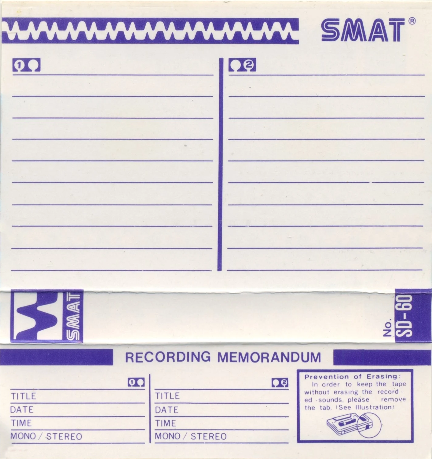 Compact Cassette Smat SD 60 Type I Normal 1978 Europe