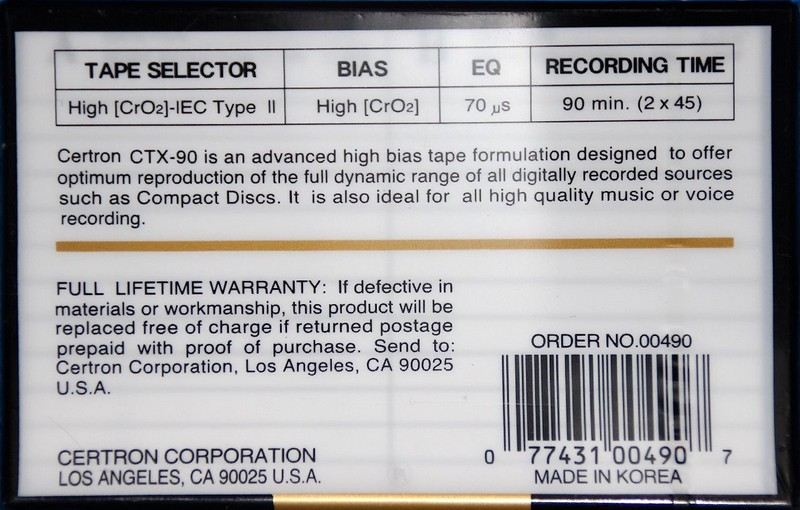 Compact Cassette Certron CTX-II 90 Type II Chrome South Korea