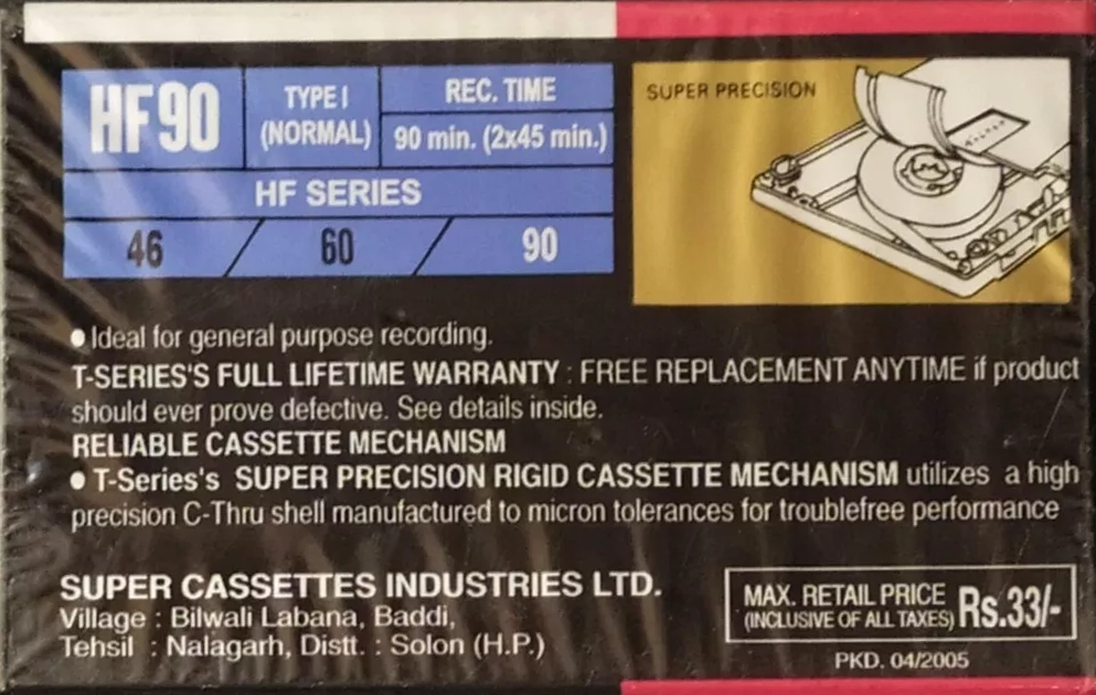 Compact Cassette T-Series HF 90 Type I Normal 1997 India