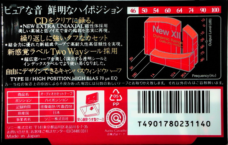 Compact Cassette Sony XII 46 "C-46X2A" Type II Chrome 1993 Japan