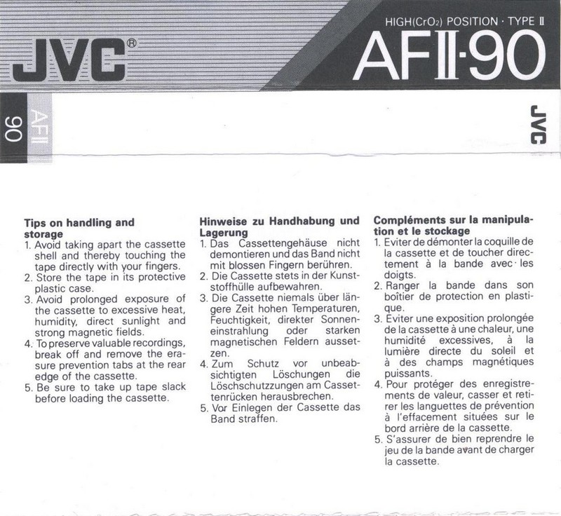 Compact Cassette JVC AFII 90 Type II Chrome 1990 North America