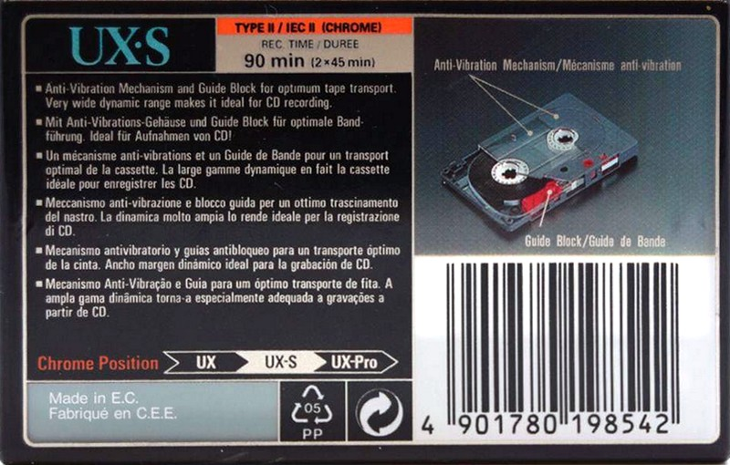 Compact Cassette Sony UX-S 90 Type II Chrome 1995 Europe