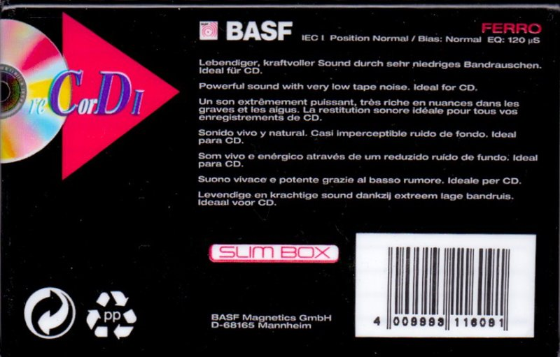 Compact Cassette BASF Record I 60 Type I Normal 1995 Europe