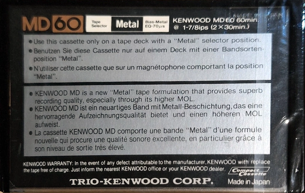 Compact Cassette Kenwood MD 60 Type IV Metal 1982 Worldwide