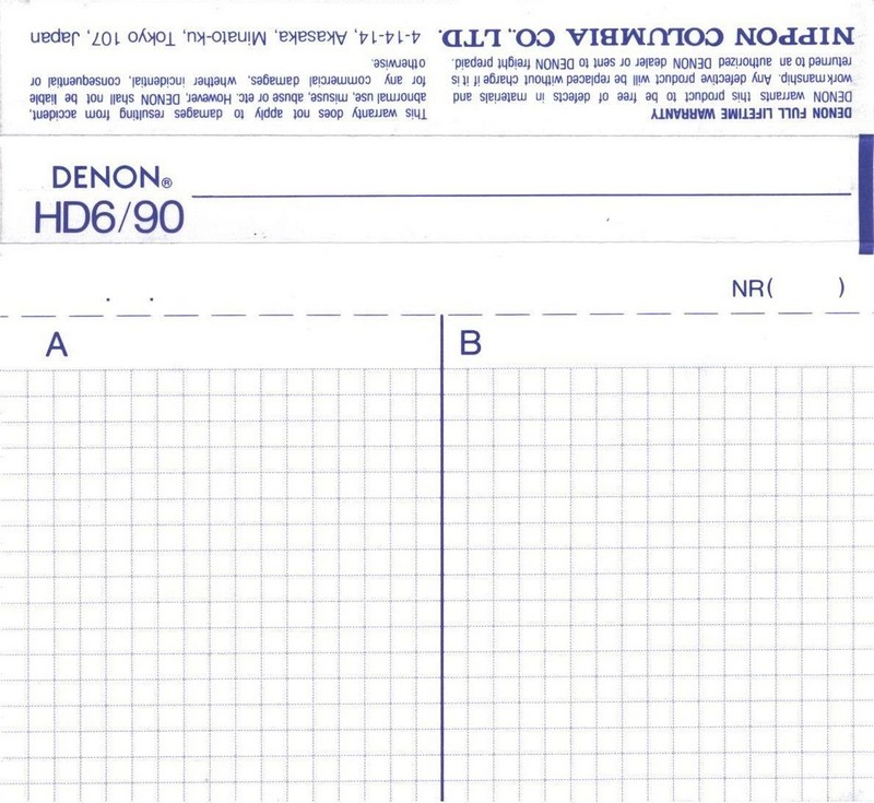 Compact Cassette Denon HD6 90 Type II Chrome 1987 Europe, USA