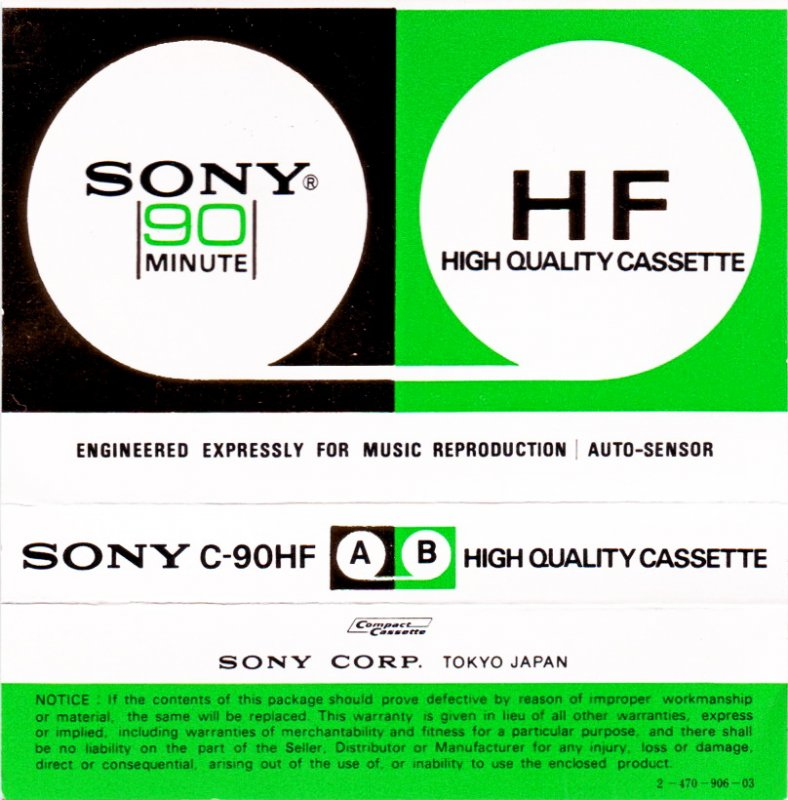 Compact Cassette Sony HF 90 Type I Normal 1972 USA