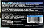 Compact Cassette TDK MA 60 Type IV Metal 1988 USA