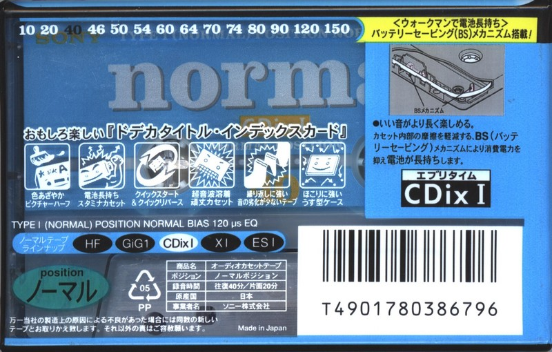 Compact Cassette Sony CDix I 40 "C-40CDX1D" Type I Normal 1996 Japan