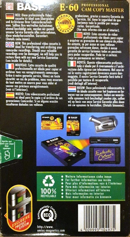 VHS, Video Home System BASF Cam Copy Master 60 Type I Normal 1998 Europe
