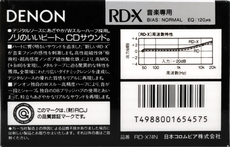 Compact Cassette Denon RD-X 74 "RD-X74N" Type I Normal 1988 Japan