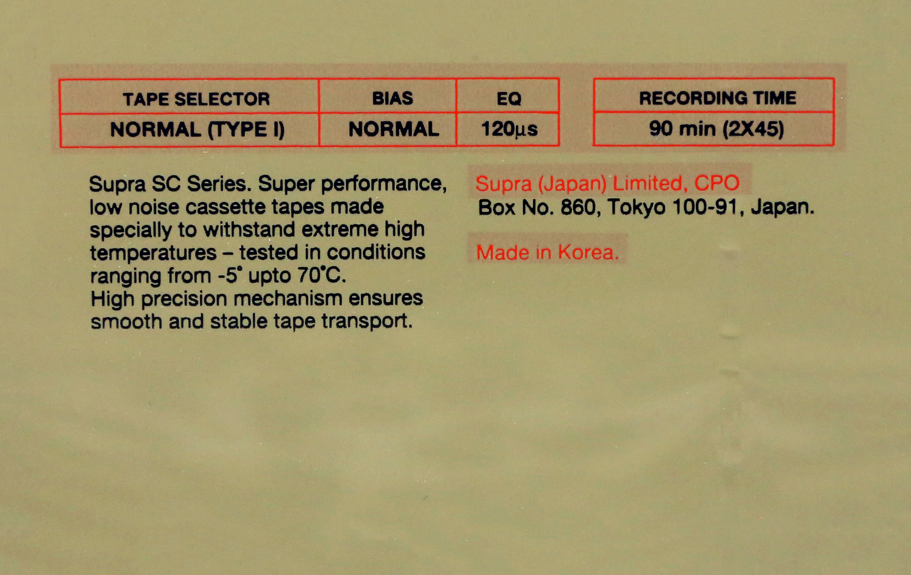 Compact Cassette Supra SC 90 Type I Normal 1990 Europe