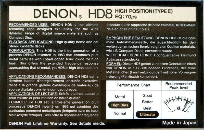 Compact Cassette Denon HD8 75 Type II Chrome 1988 Europe