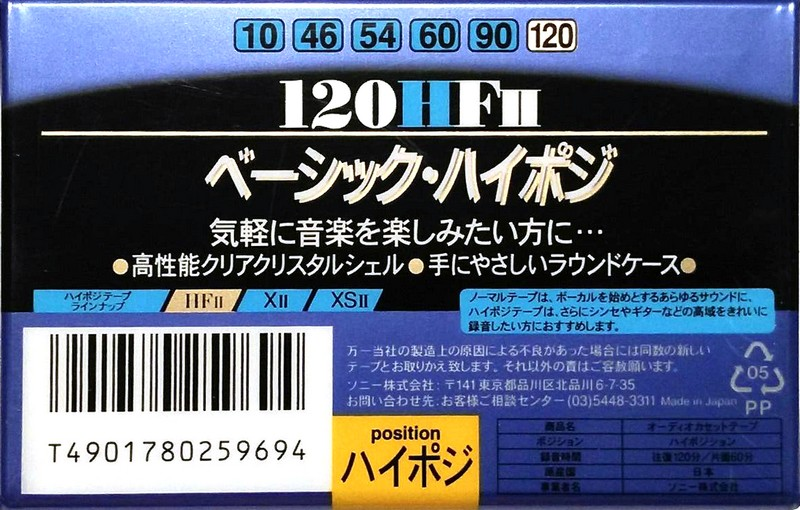 Compact Cassette Sony HFII 120 Type II Chrome 1995 Japan