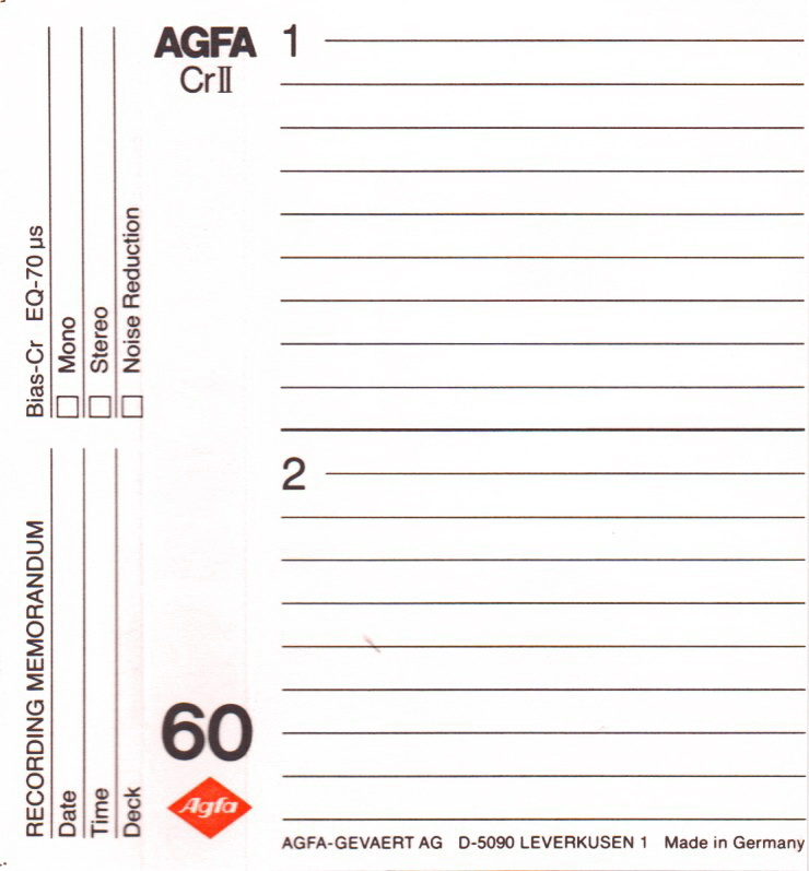 Compact Cassette AGFA Stereochrom HD 60 "Cr II" Type II Chrome 1982 Europe