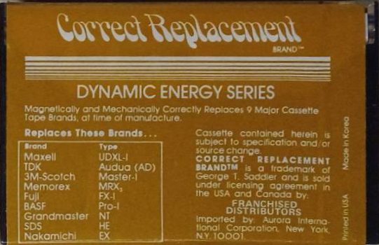 Compact Cassette Correct Replacement 90 Type I Normal 1979 North America