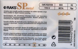 Compact Cassette RAKS SP Metal 80 Type IV Metal 1996 Europe