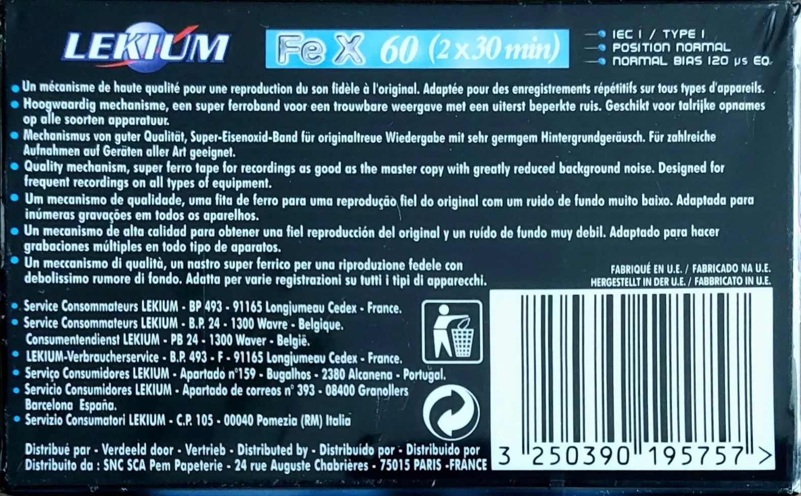 Compact Cassette Lekium Fe X 60 Type I Normal Europe