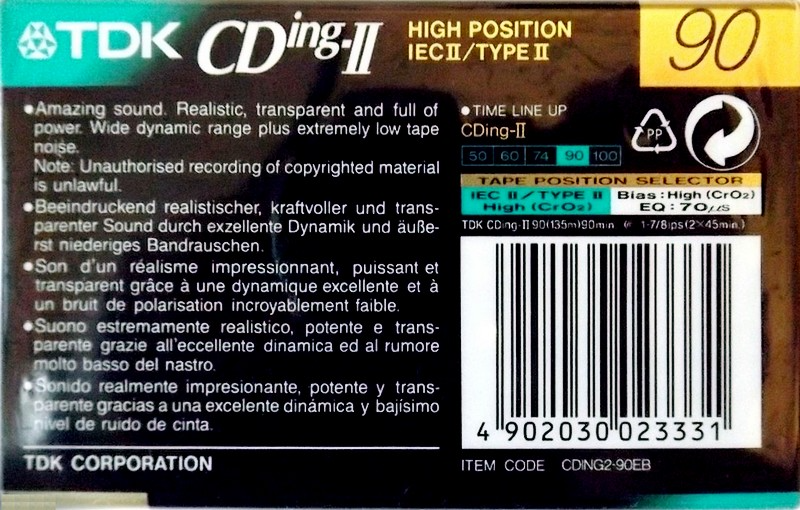 Compact Cassette TDK CDing 2 90 "CDING2-90EB" Type II Chrome 1997 Europe