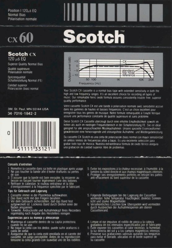 Compact Cassette Scotch CX 60 Type I Normal 1987 Europe, North America