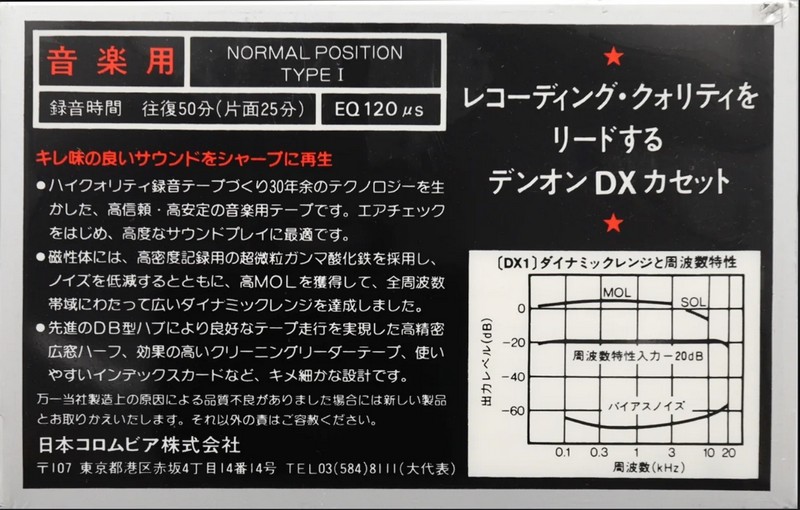 Compact Cassette Denon DX1 50 Type I Normal 1983 Japan