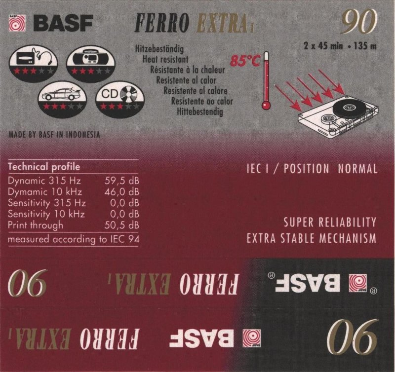 Compact Cassette BASF Ferro Extra I 90 Type I Normal 1993 Worldwide