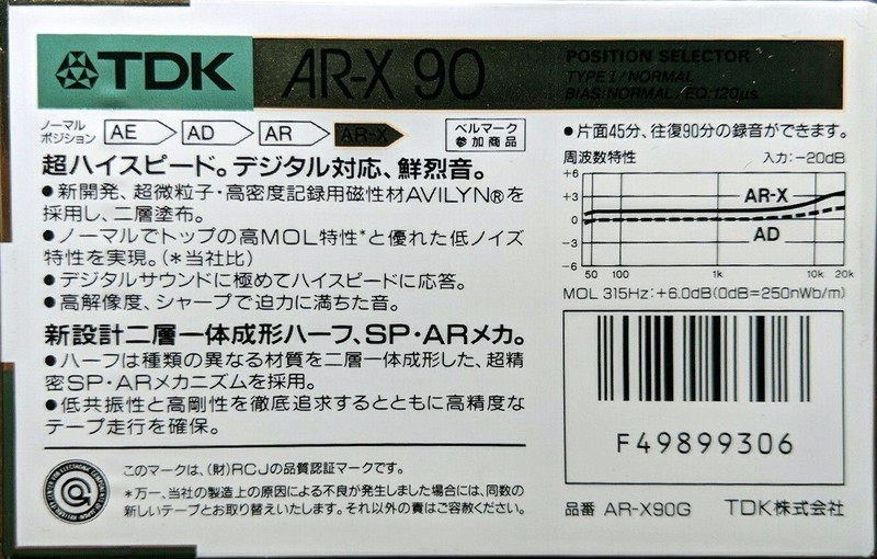 Compact Cassette TDK AR-X 90 "AR-X90G" Type I Normal 1987 Japan