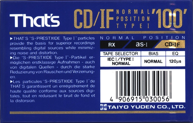 Compact Cassette Thats CD-IF 100 Type I Normal 1991 Europe