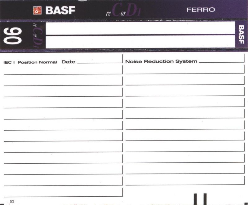 Compact Cassette BASF Record I 90 Type I Normal 1995 Europe